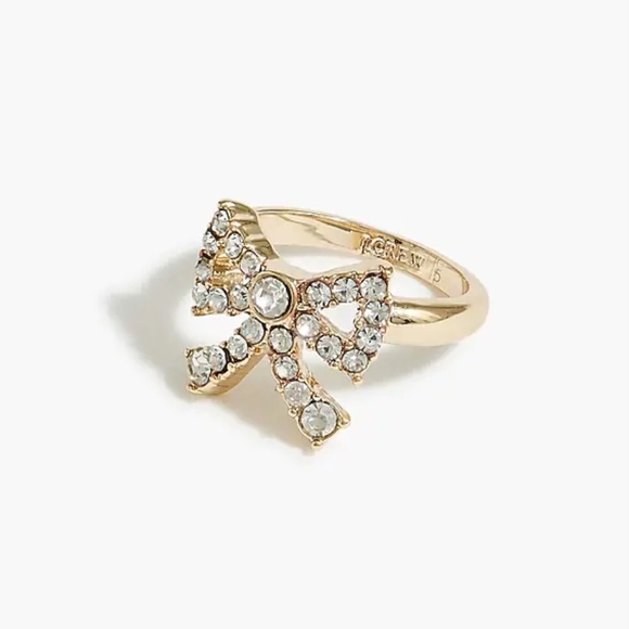 J.Crew Crystal Bow Ring, Goldtone, Size 8 - Picture 1 of 5